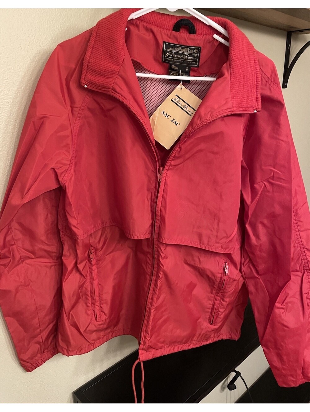 Vtg Eddie Bauer Rain Jacket Windbreaker Mens Size M Full Zip Coat Hooded Red